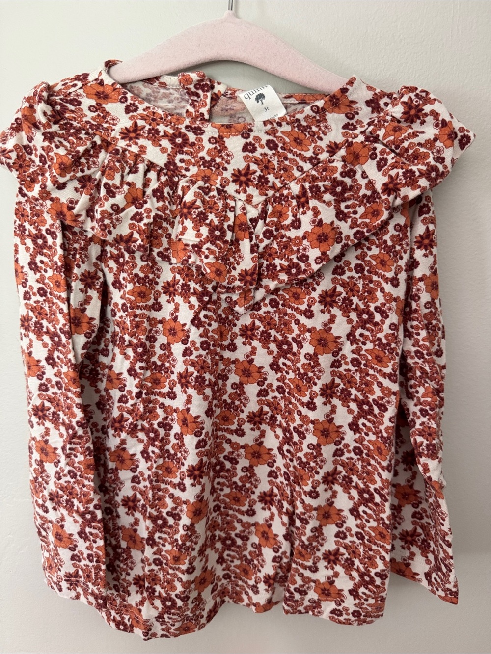 Kate Quinn Girls Floral Ruffle Long Sleeve Top - Orange Floral
